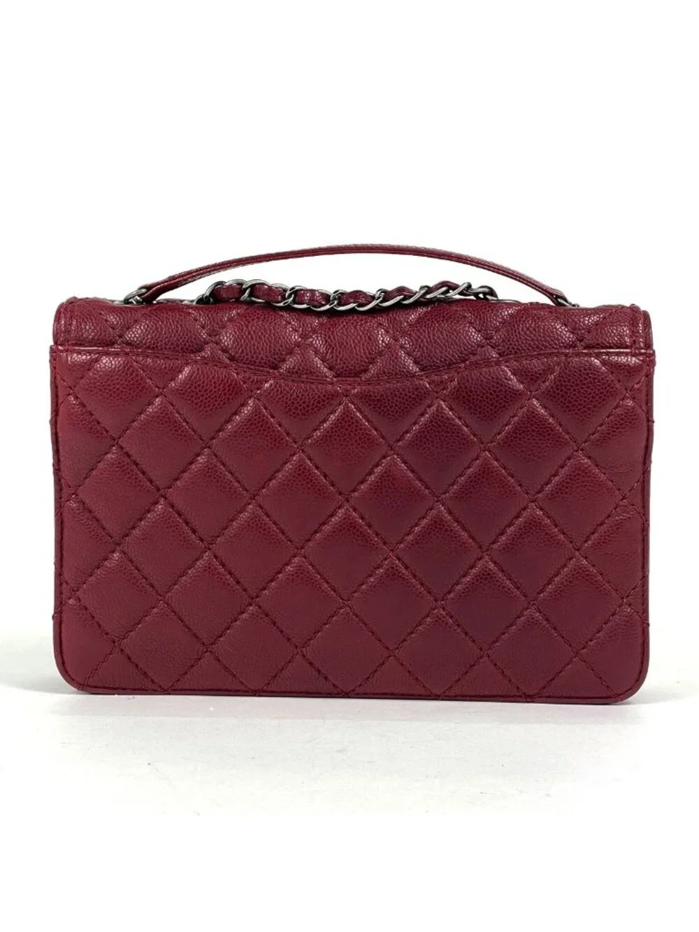 Chanel Shoulder Bag CC Logo Quilted Chain Caviar Leather Bordeaux